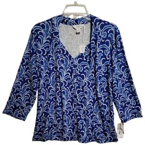 Liz Claiborne blouse floral L with tags stretch pullover bohemian office
